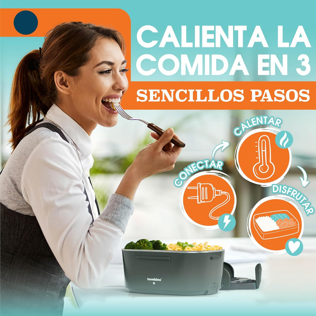 Fiambrera Eléctrica 80W para Comida Trabajo y Coche.  Marmita en Acero Inoxidable
